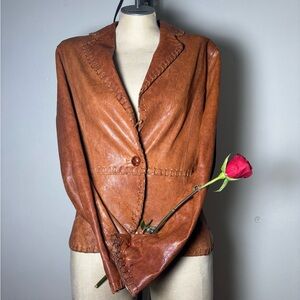Andrew Marc Tan Leather Women's Blazer